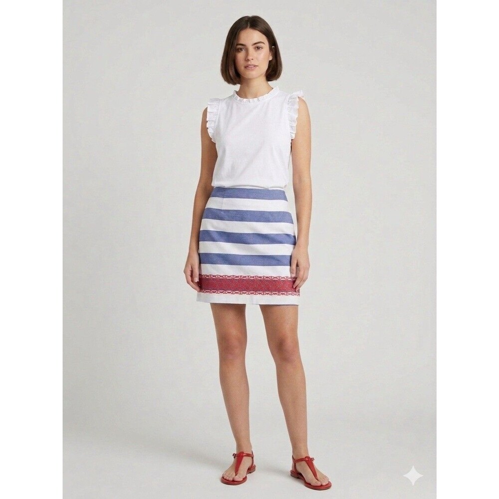 Vineyard Vines Red White Blue Striped Embroidered Mini Skirt Size 10 Costal